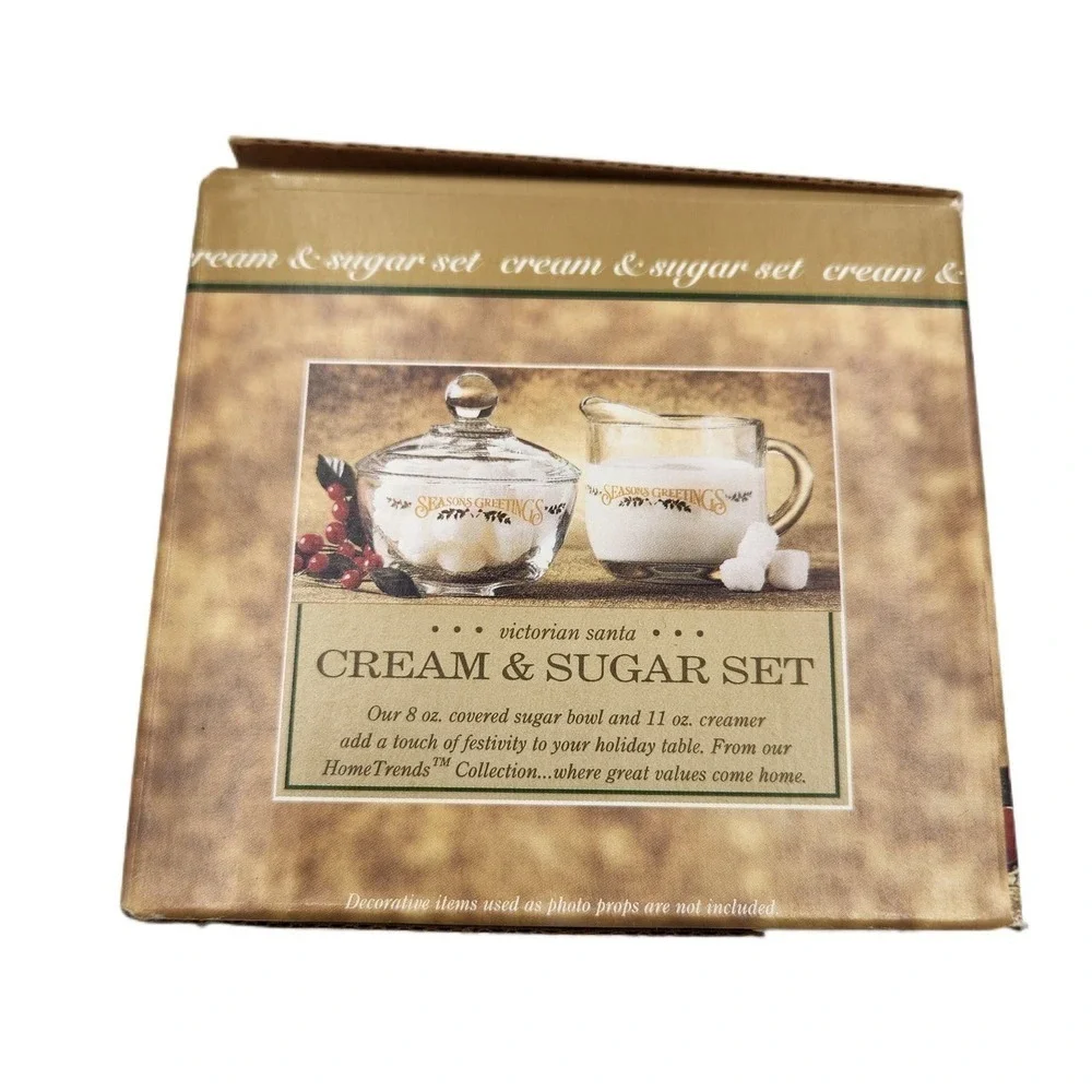 VTG Hometrends Anchor Hocking Glass Sugar & Cream Set Season Greetings Deadstock